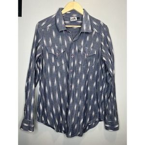 Kavu Flannel Shirt Men’s Size M Blue Pink Gray Button Up Long Sleeve 100% Cotton